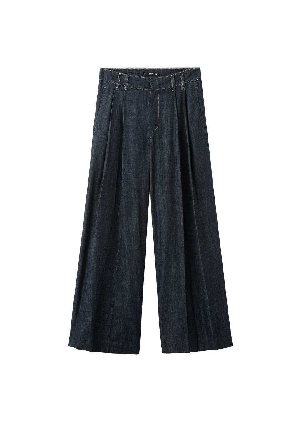 Blue Wide Leg Denim Trousers With Belt Loops, Open Blue, large image number 7