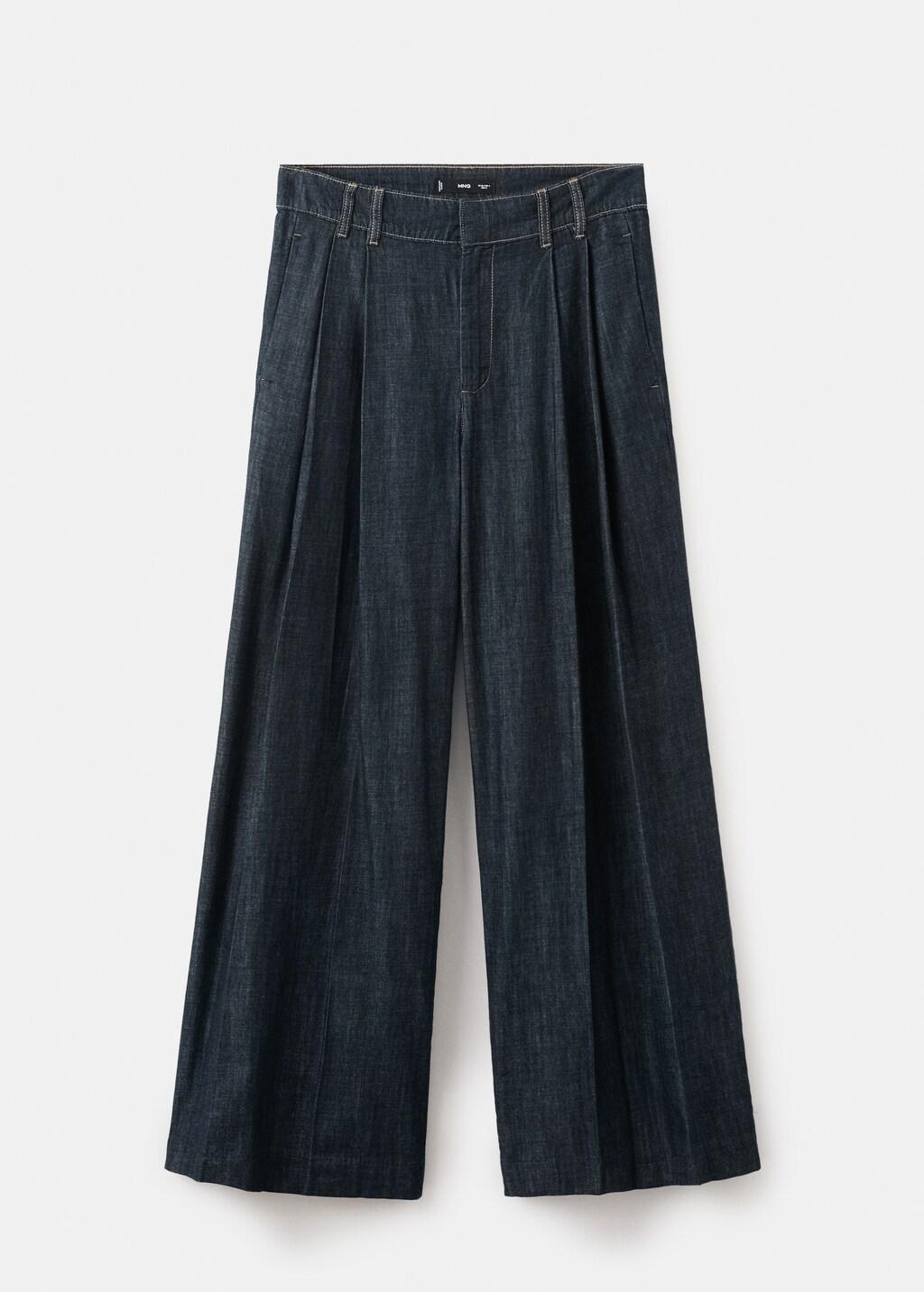 Blue Wide Leg Denim Trousers With Belt Loops, Open Blue, large image number 8