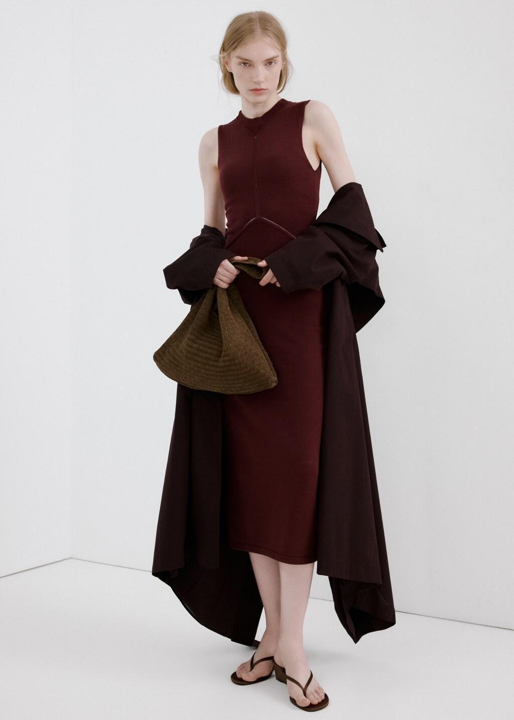 Red Knit Midi Dress, Dark Red, large image number 0