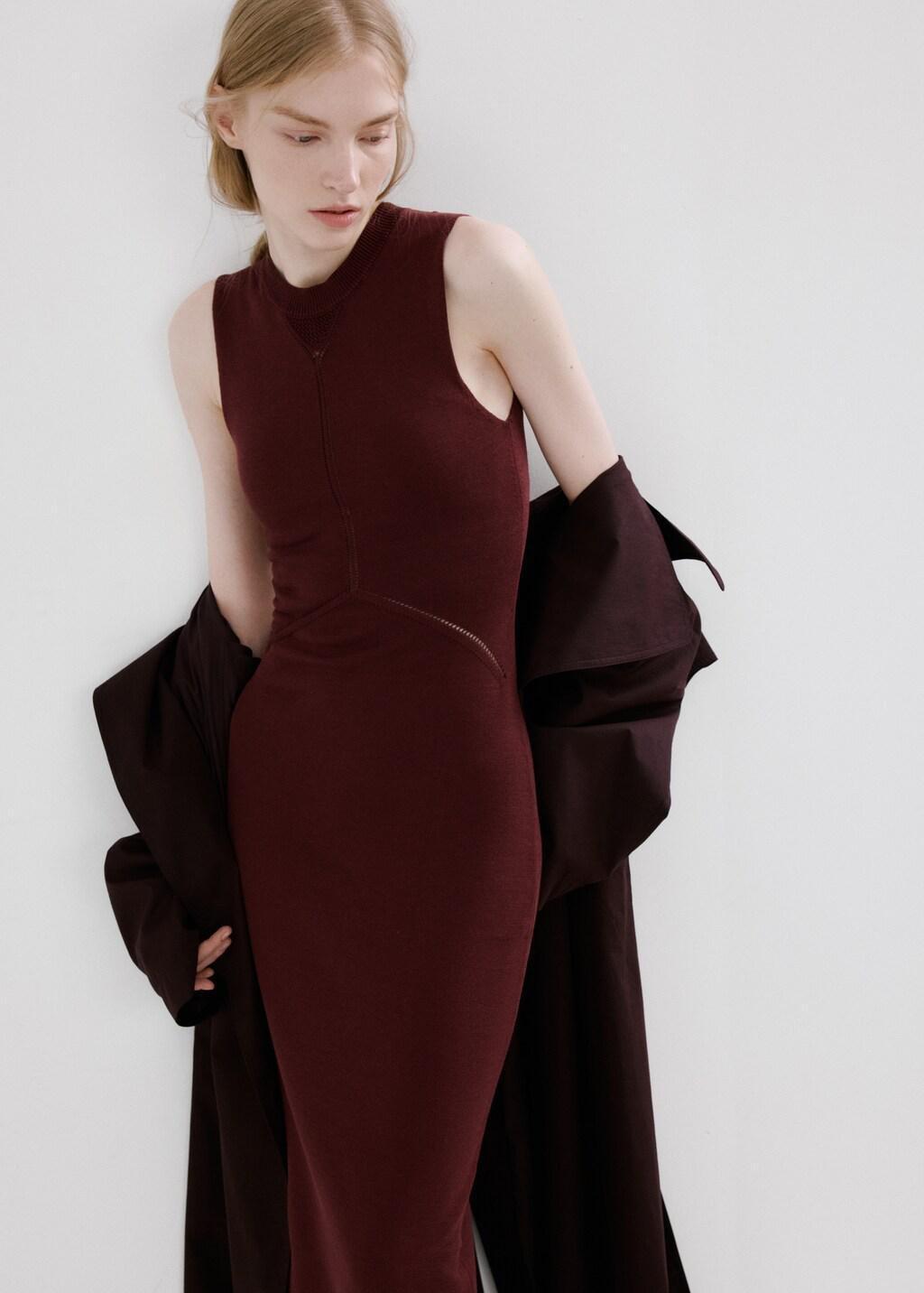 Red Knit Midi Dress, Dark Red, large image number 3