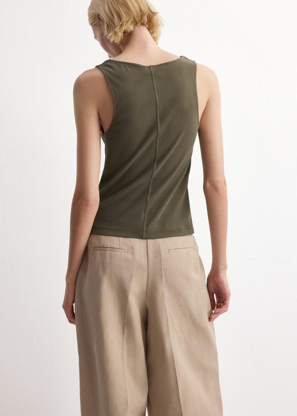 Khaki Fitted Top With Draped Neckline, Beige - Khaki, large image number 2
