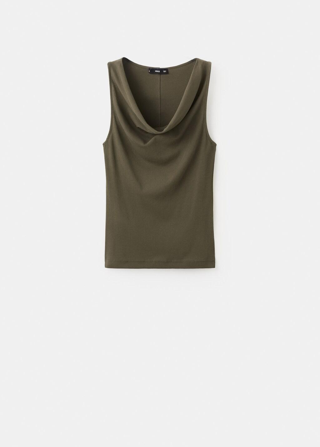 Khaki Fitted Top With Draped Neckline, Beige - Khaki, large image number 7