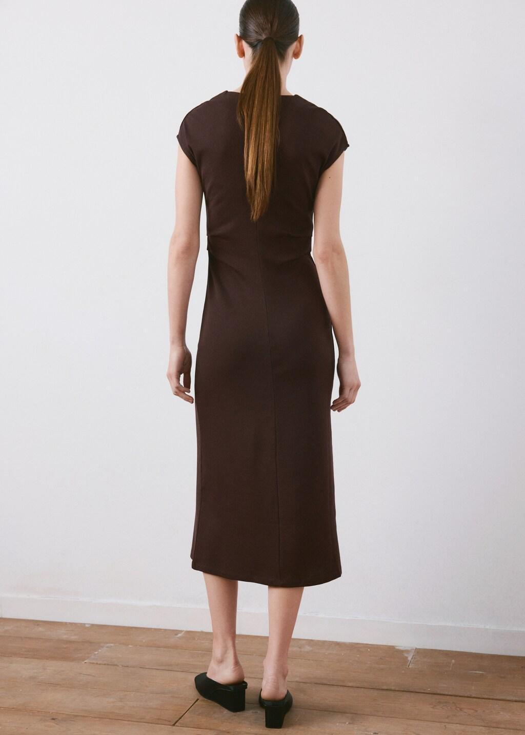 Brown Midi-Dress With Draped Detail, Brown, large image number 2