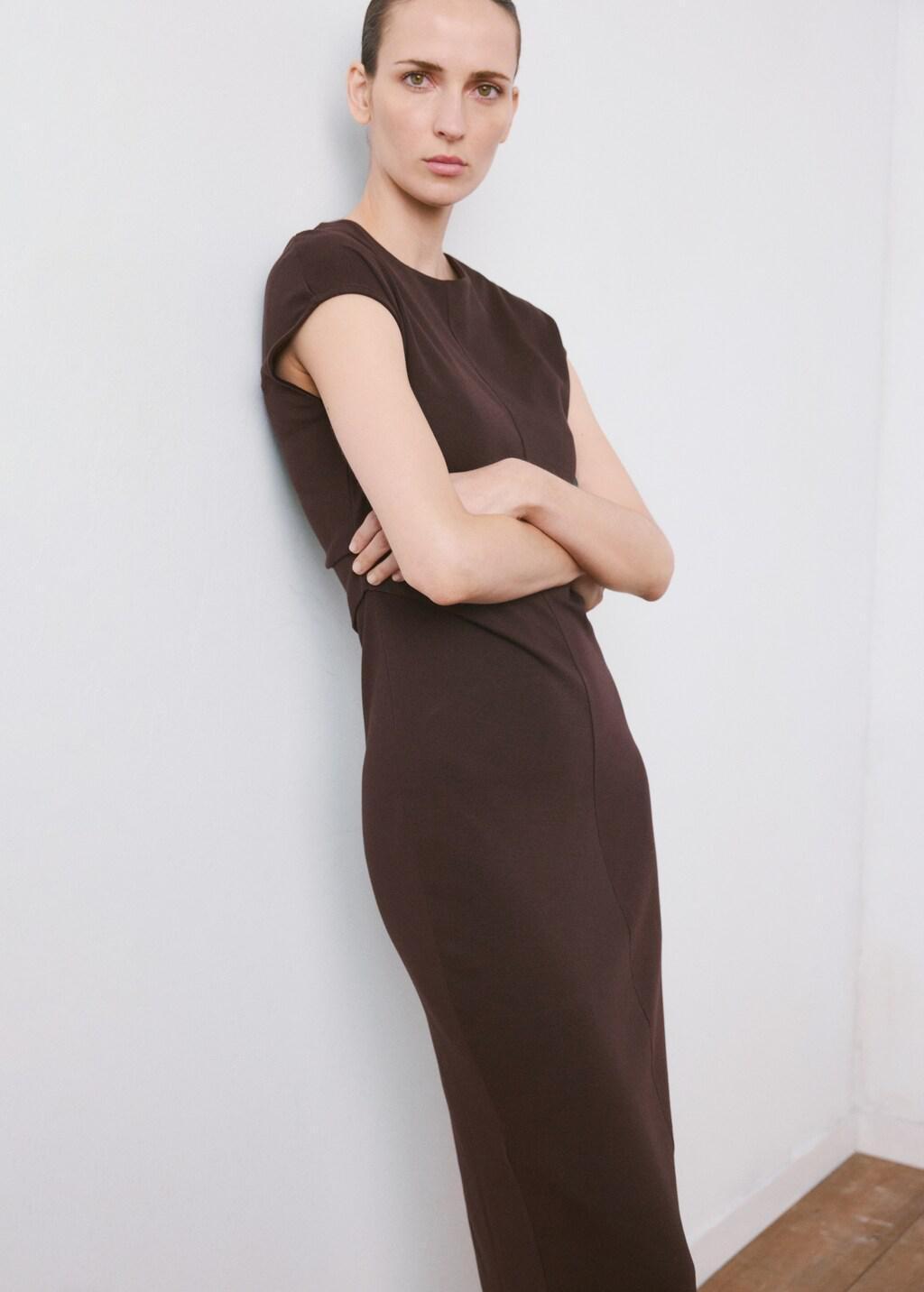 Brown Midi-Dress With Draped Detail, Brown, large image number 3