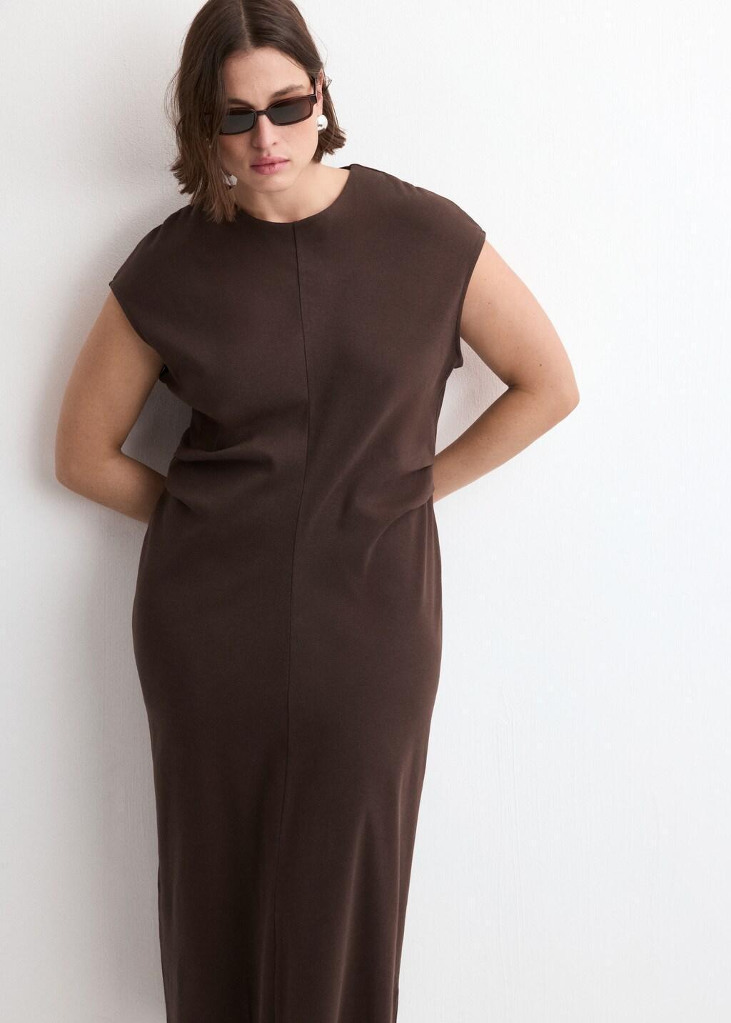 Brown Midi-Dress With Draped Detail, Brown, large image number 6