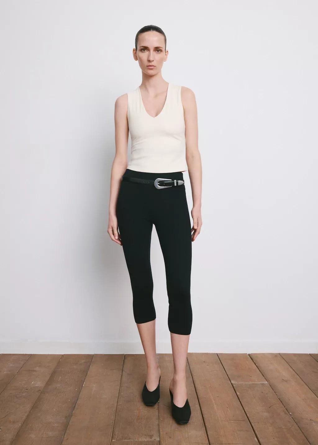 Beige Fitted V-Neck Top, Light Beige, large image number 0