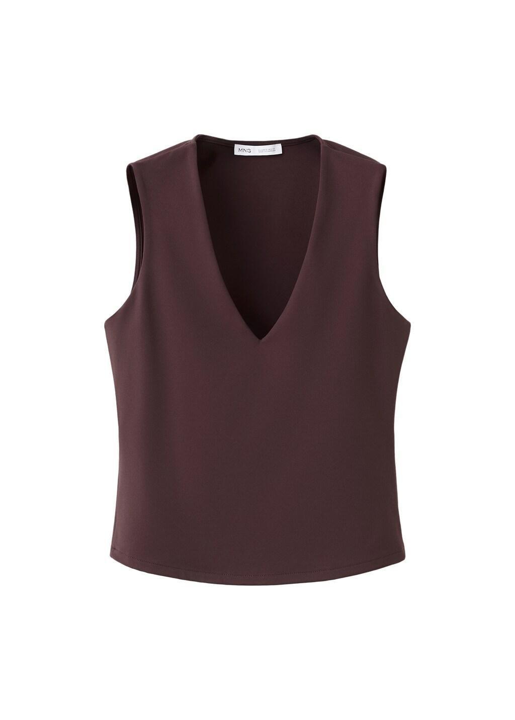 Red Fitted V-Neck Top, Dark Red, large image number 6