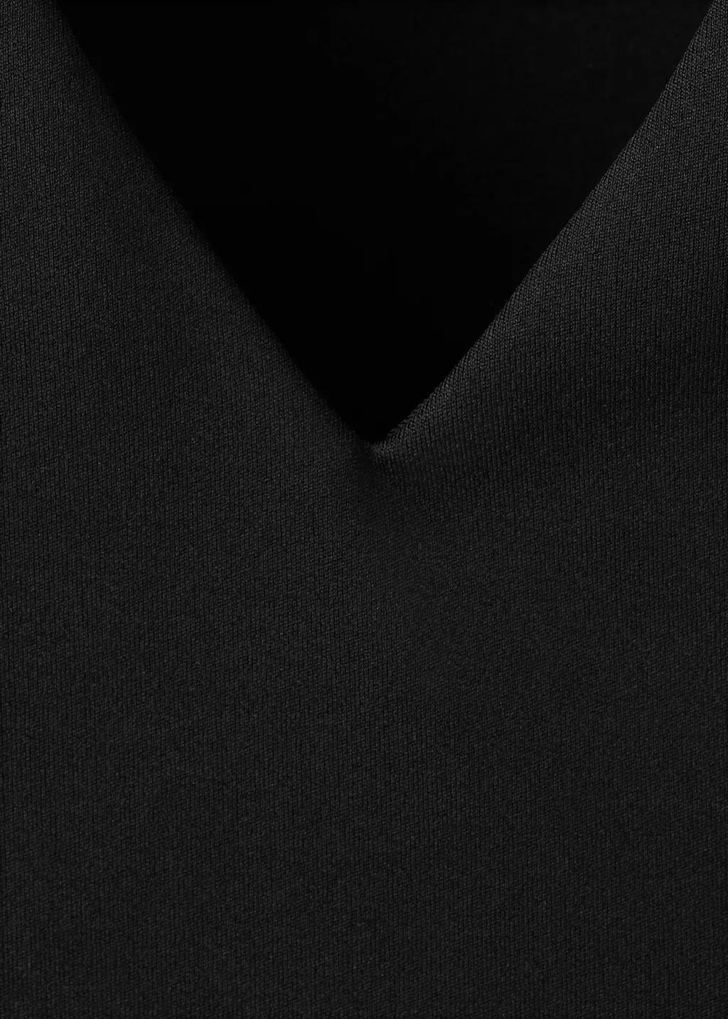 Black Fitted V-Neck Top, Black, large image number 1