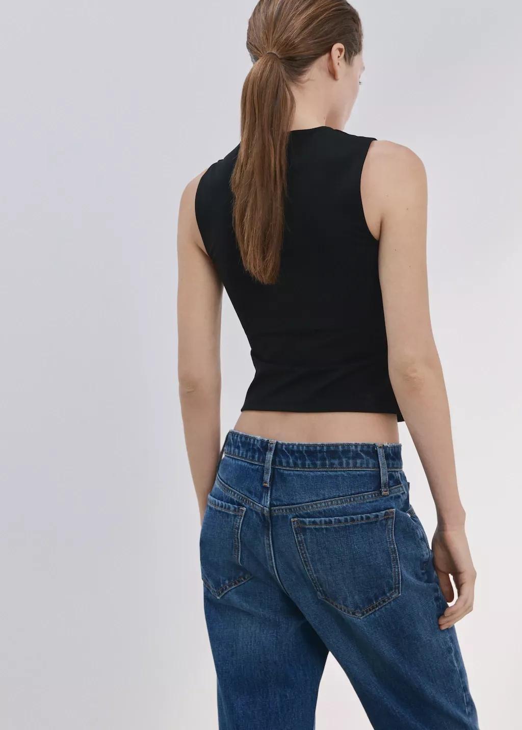 Black Fitted V-Neck Top, Black, large image number 2