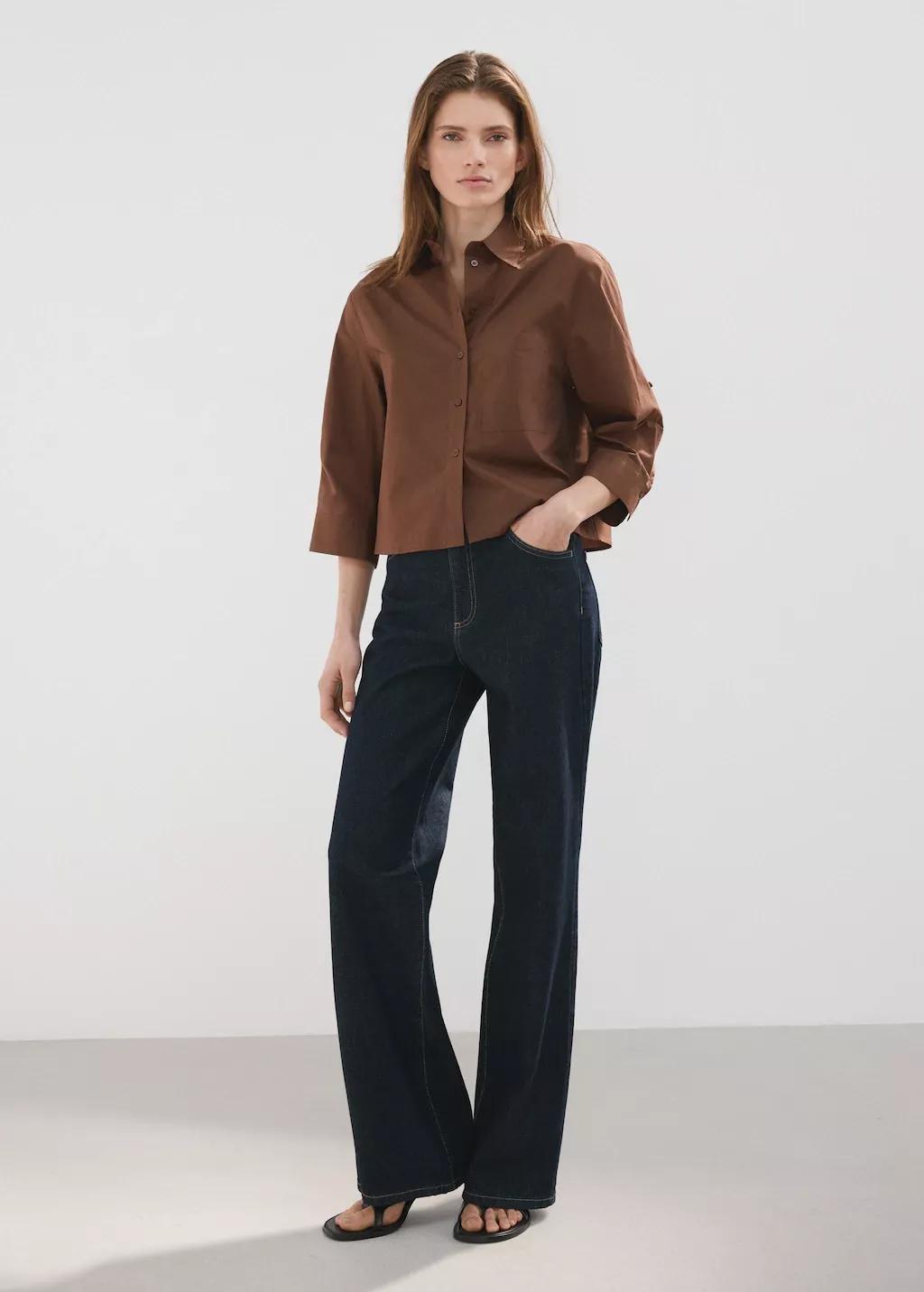 Brown Chest-Pocket Cotton Shirt, 0201_30, large image number 0
