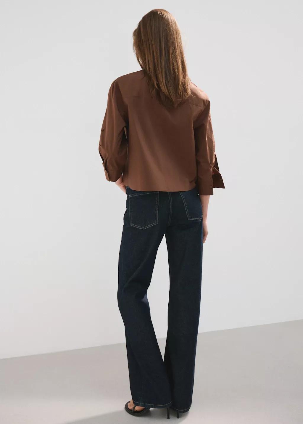 Brown Chest-Pocket Cotton Shirt, 0201_30, large image number 2