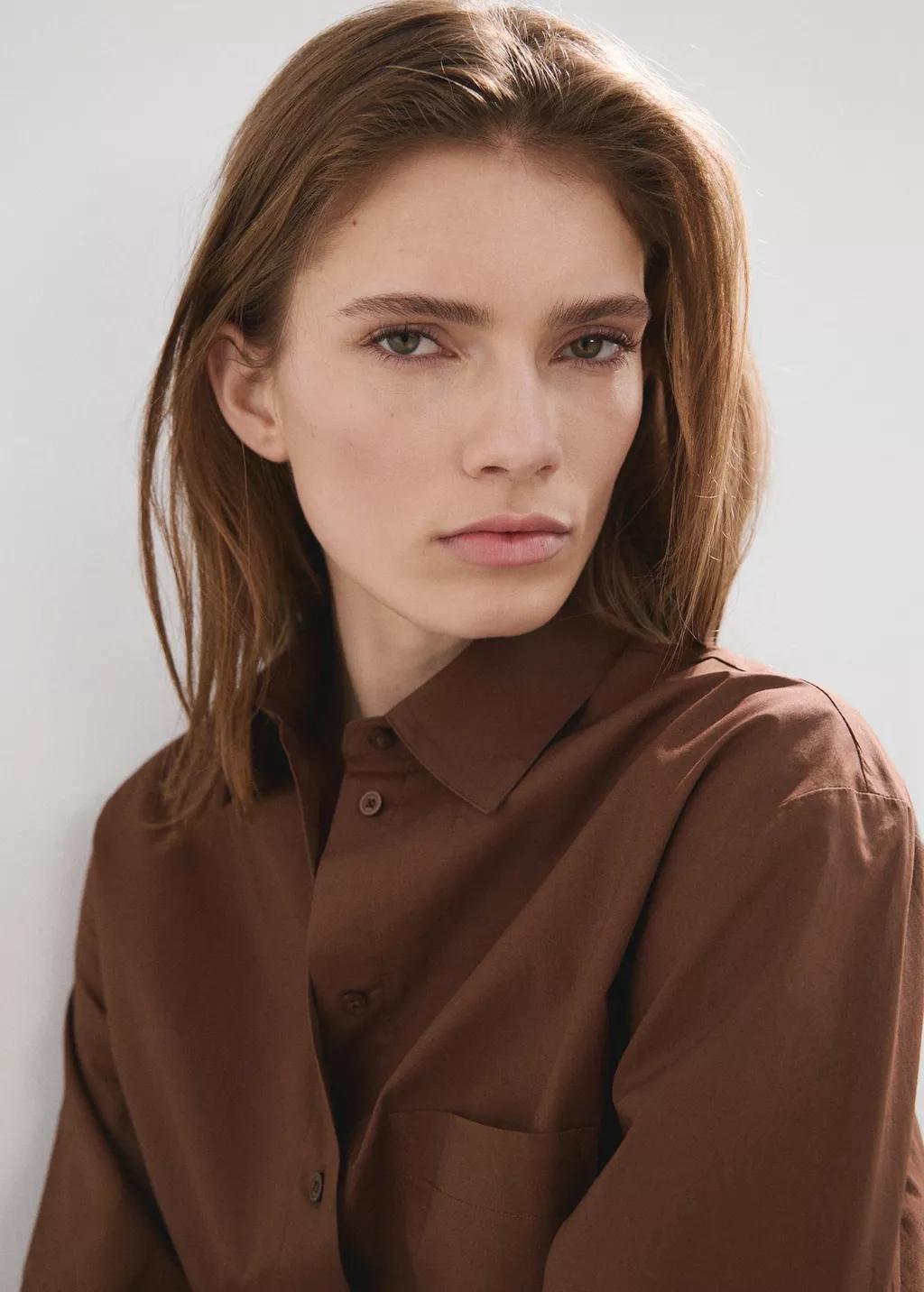 Brown Chest-Pocket Cotton Shirt, 0201_30, large image number 4