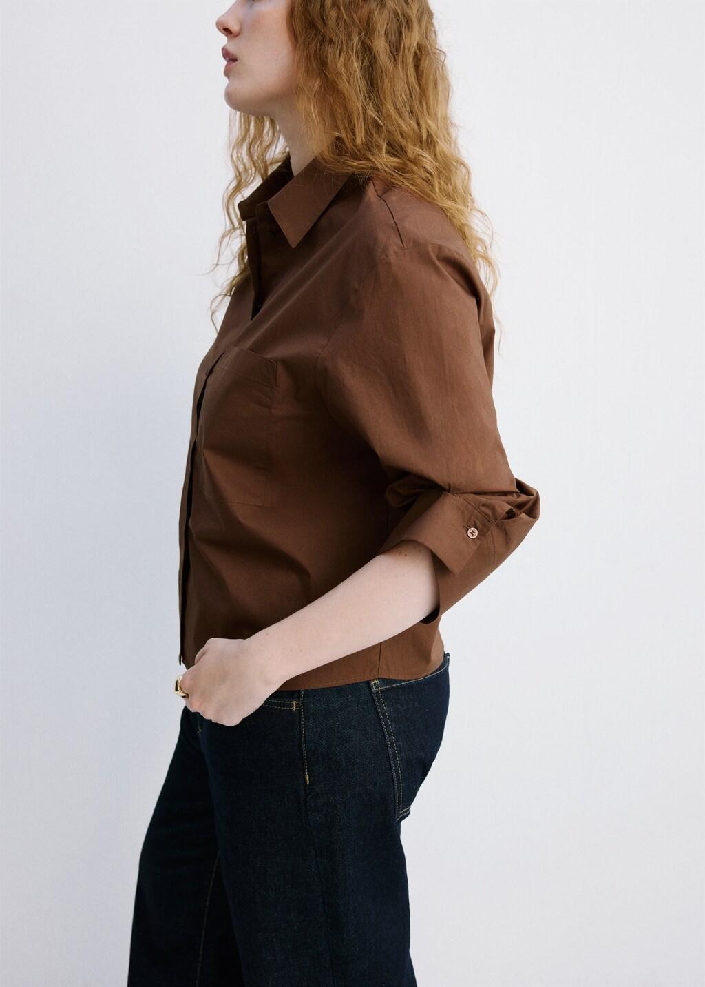 Brown Chest-Pocket Cotton Shirt, 0201_30, large image number 6