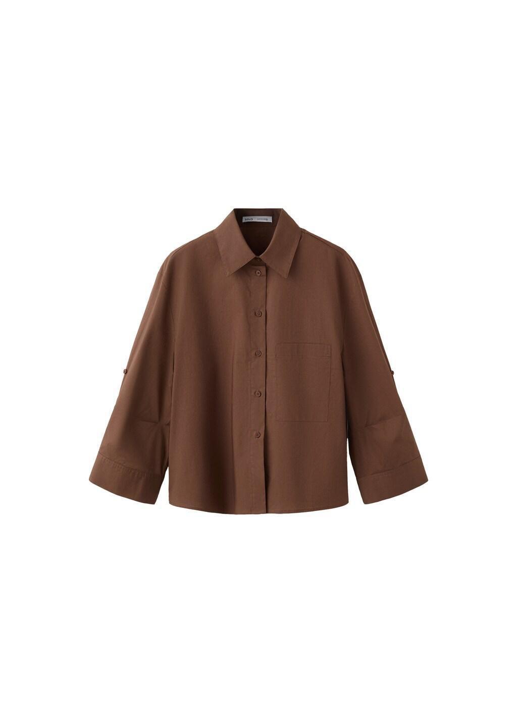 Brown Chest-Pocket Cotton Shirt, 0201_30, large image number 7