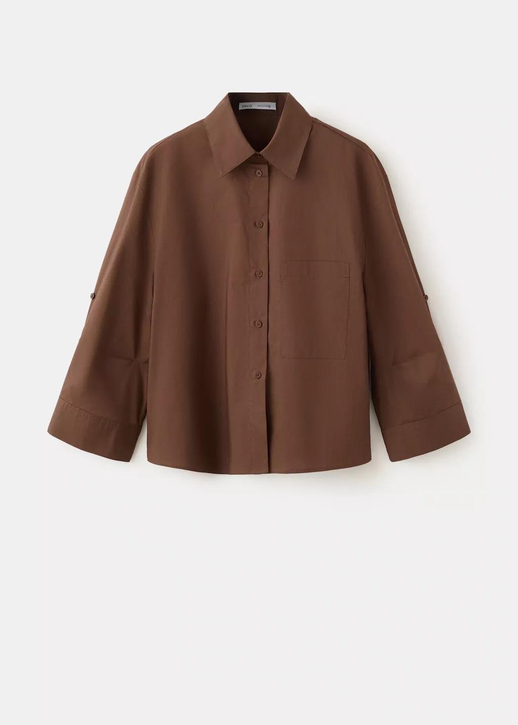 Brown Chest-Pocket Cotton Shirt, 0201_30, large image number 8