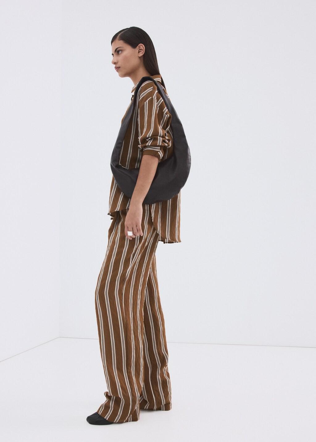 Brown Pleated Striped Trousers, Brown, large image number 0