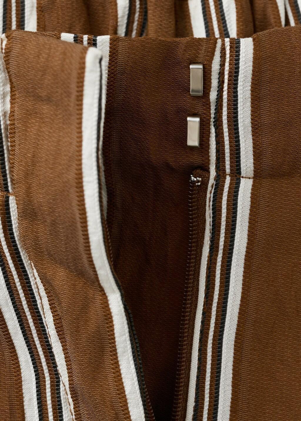 Brown Pleated Striped Trousers, Brown, medium