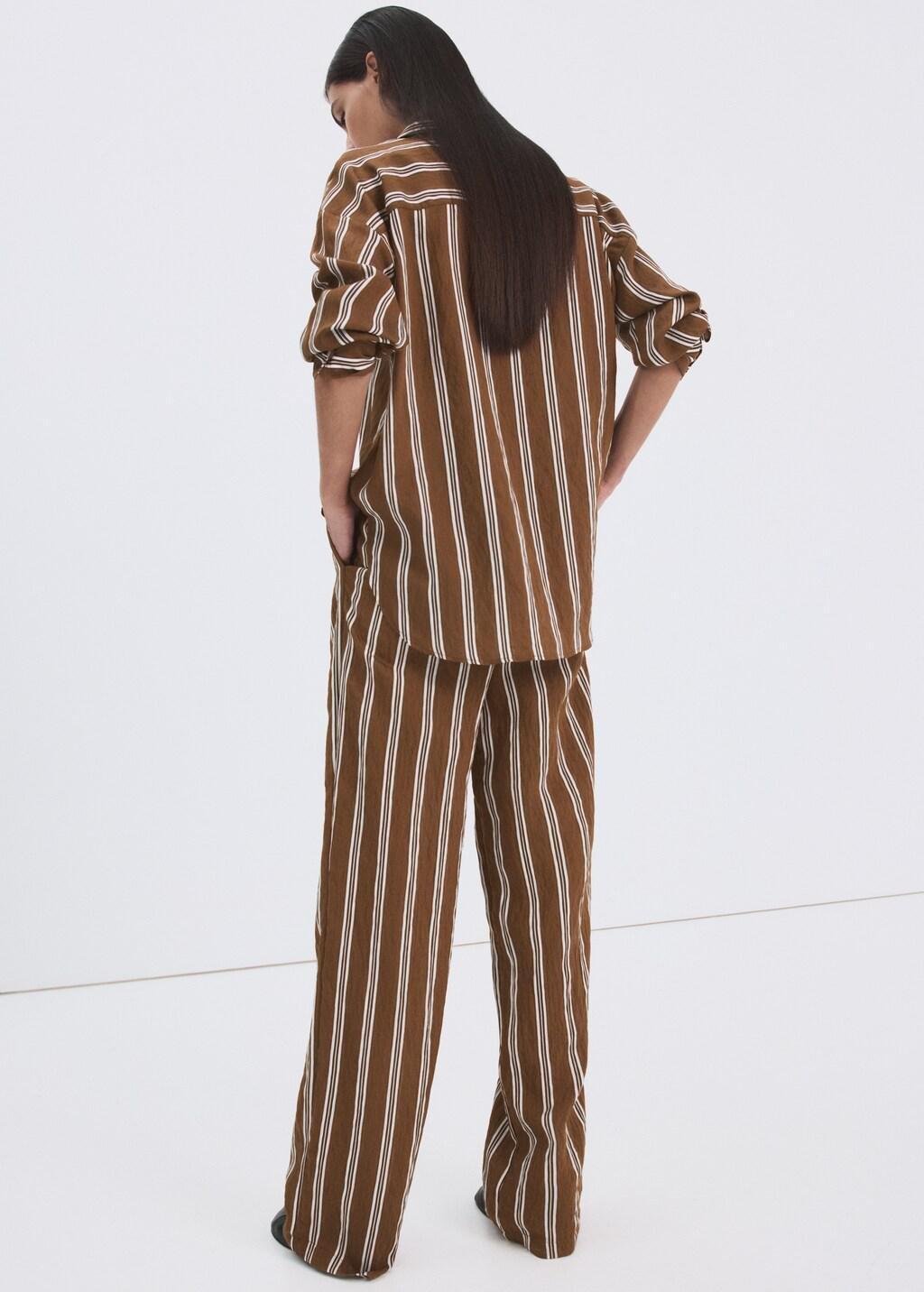 Brown Pleated Striped Trousers, Brown, medium