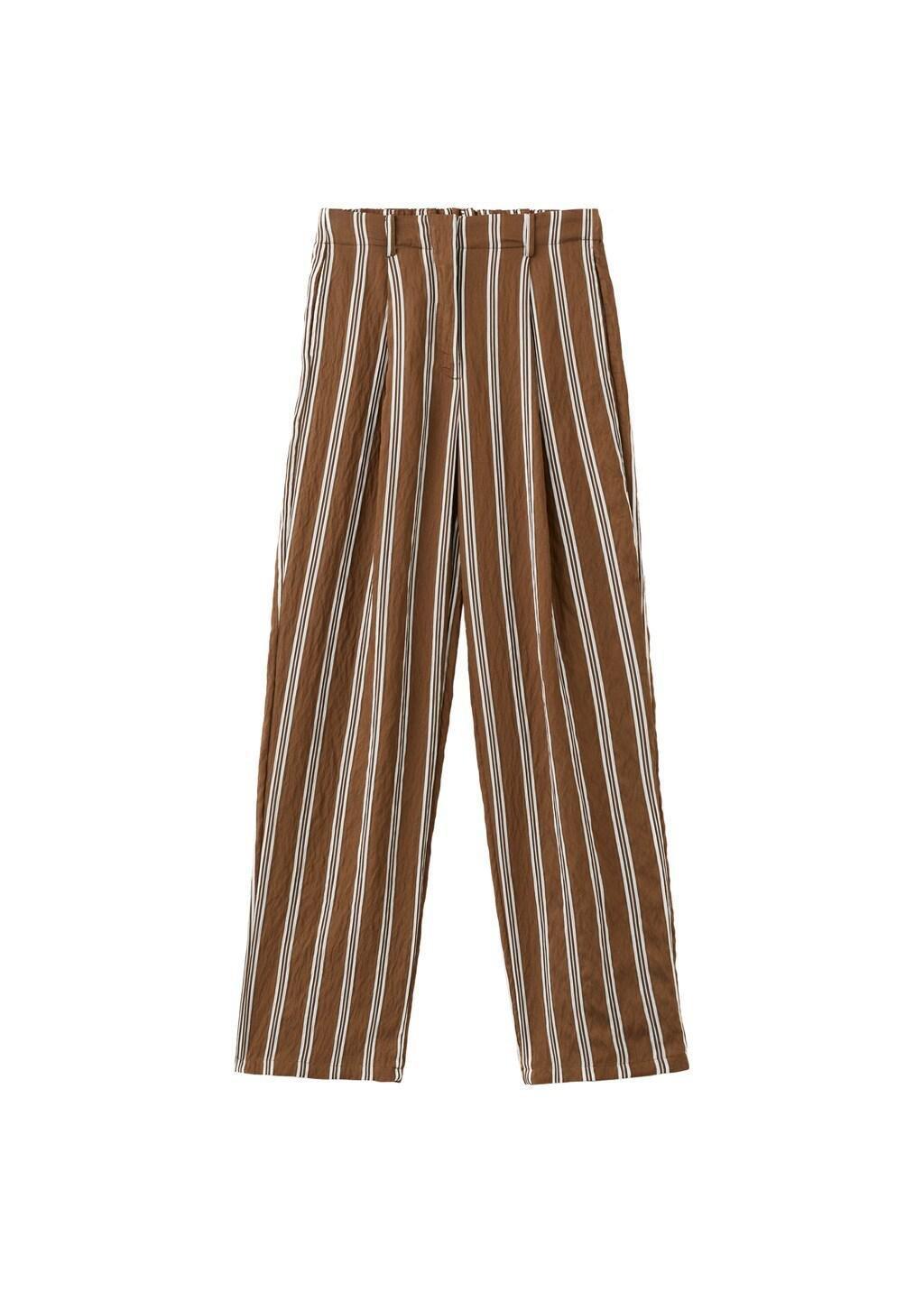 Brown Pleated Striped Trousers, Brown, large image number 6