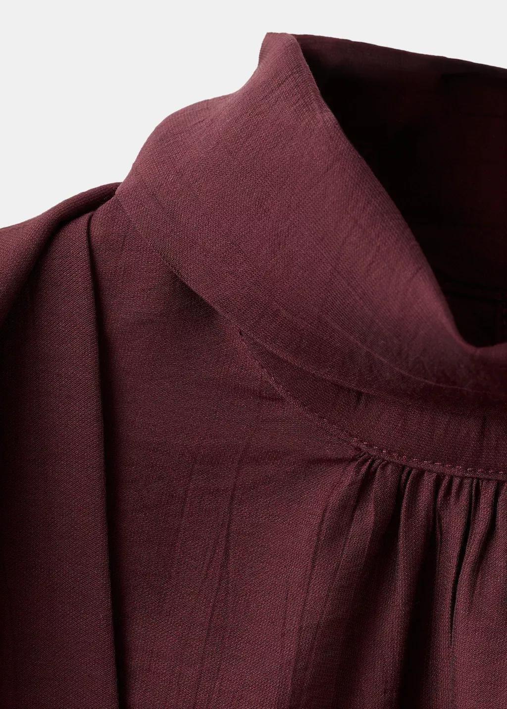 Red Long-Sleeve Blouse With A Scarf Collar, Dark Red, large image number 1