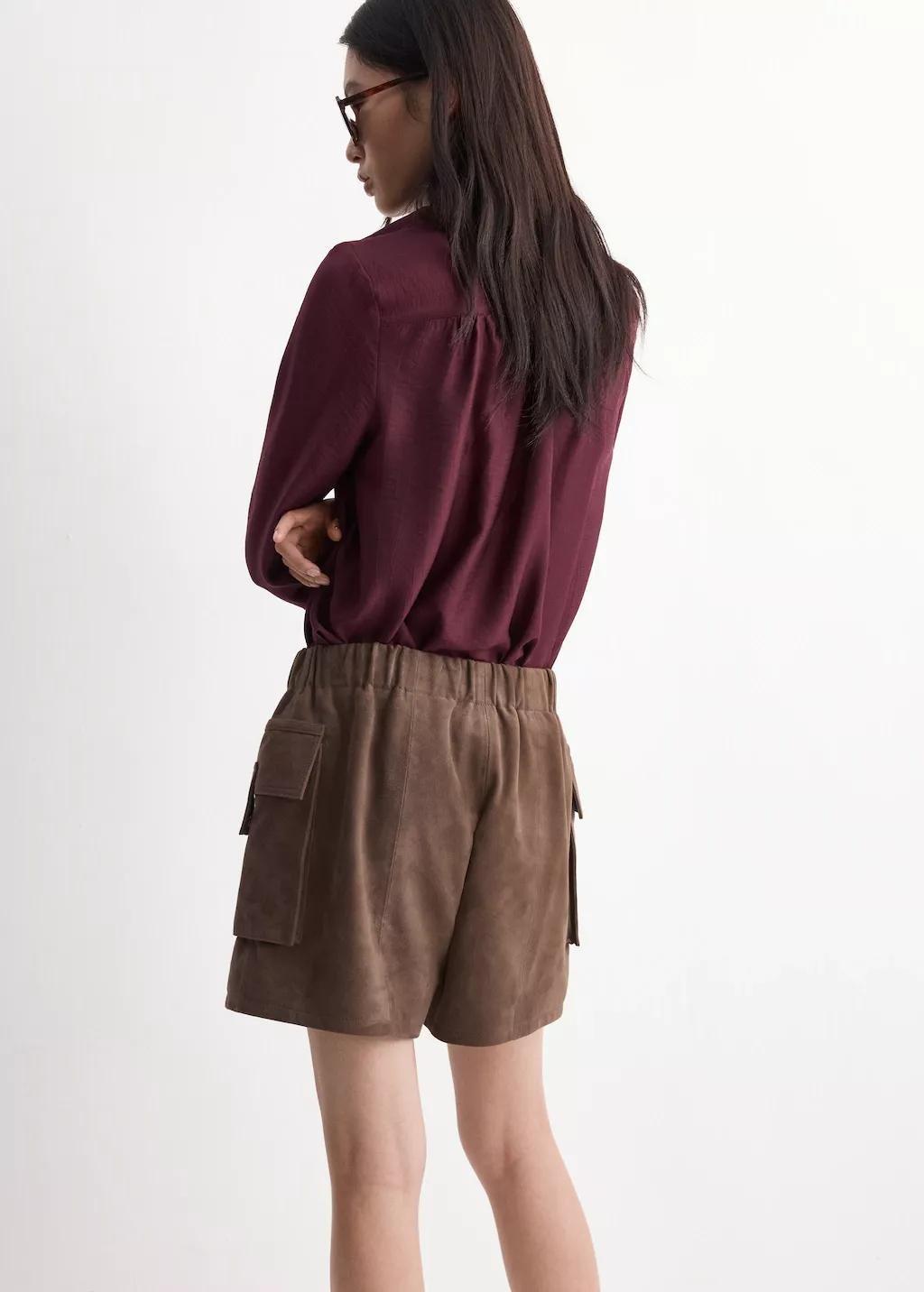 Red Long-Sleeve Blouse With A Scarf Collar, Dark Red, large image number 2