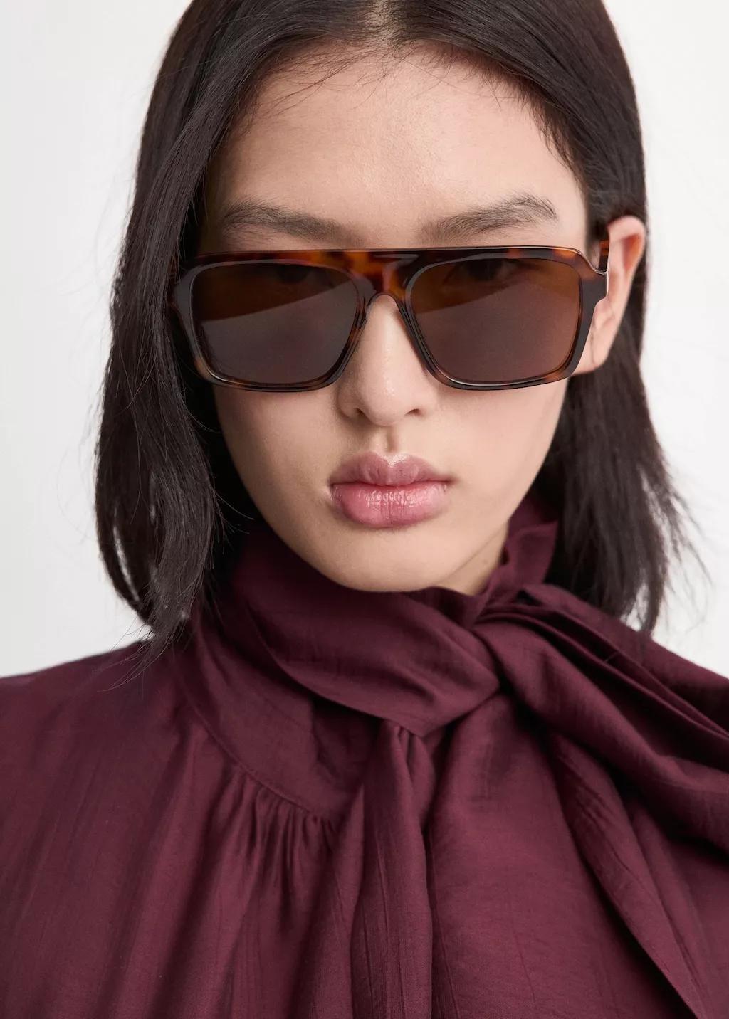 Red Long-Sleeve Blouse With A Scarf Collar, Dark Red, large image number 4