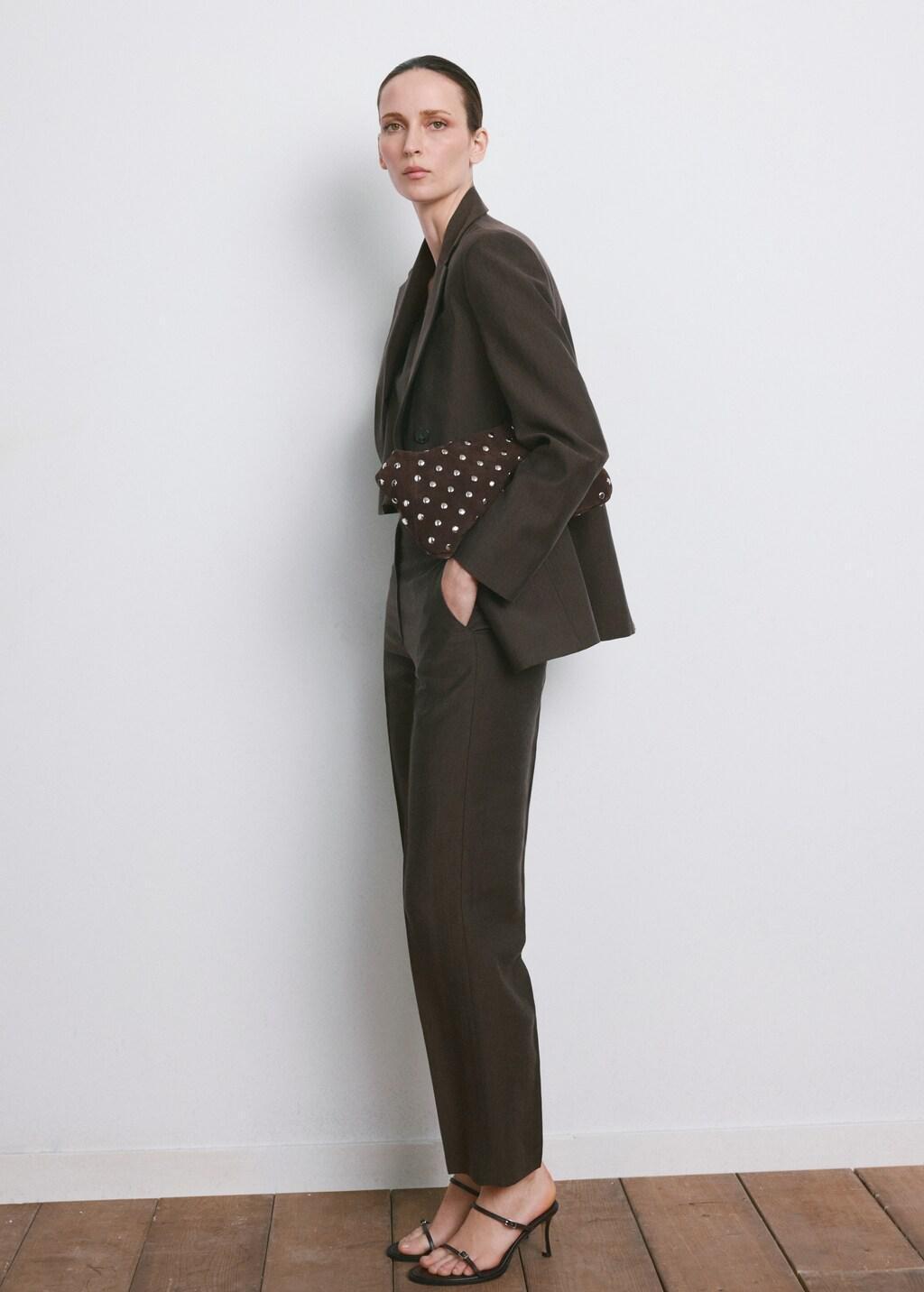 Brown Mid-Rise Lyocell Trousers, Dark Brown, large image number 0