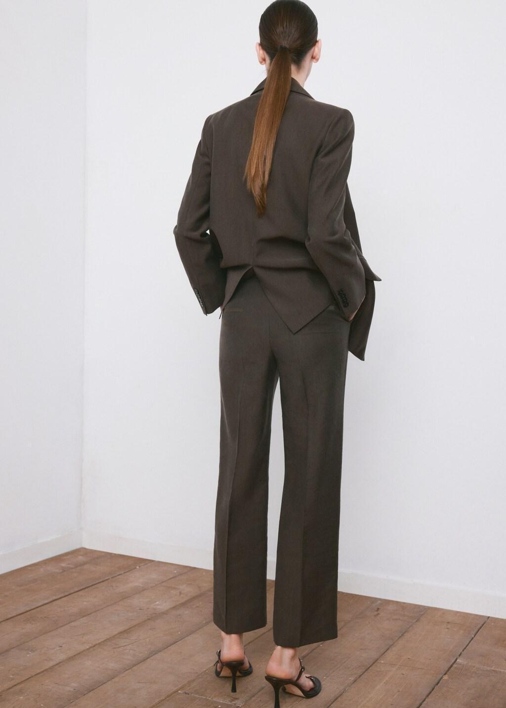 Brown Mid-Rise Lyocell Trousers, Dark Brown, large image number 2