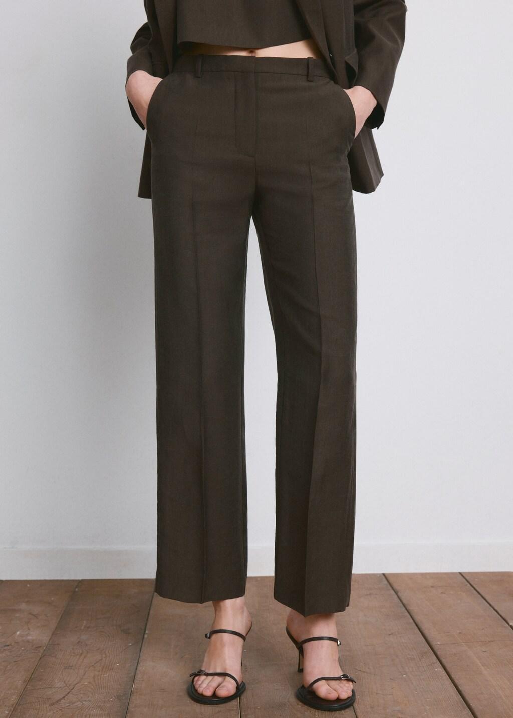 Brown Mid-Rise Lyocell Trousers, Dark Brown, large image number 3