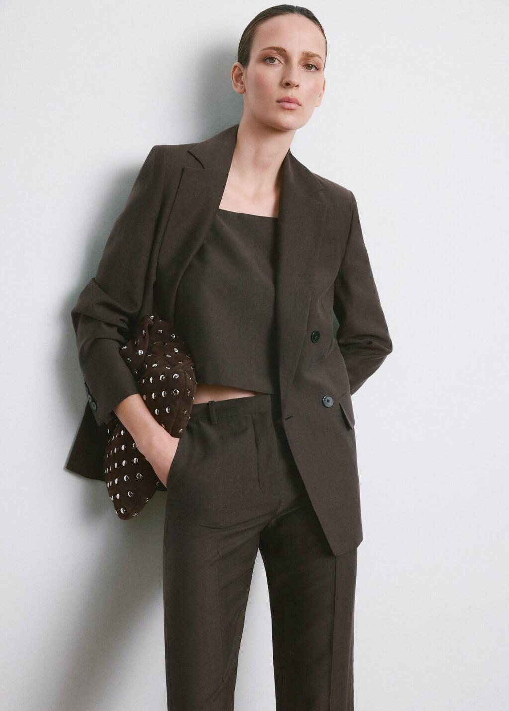 Brown Mid-Rise Lyocell Trousers, Dark Brown, large image number 4