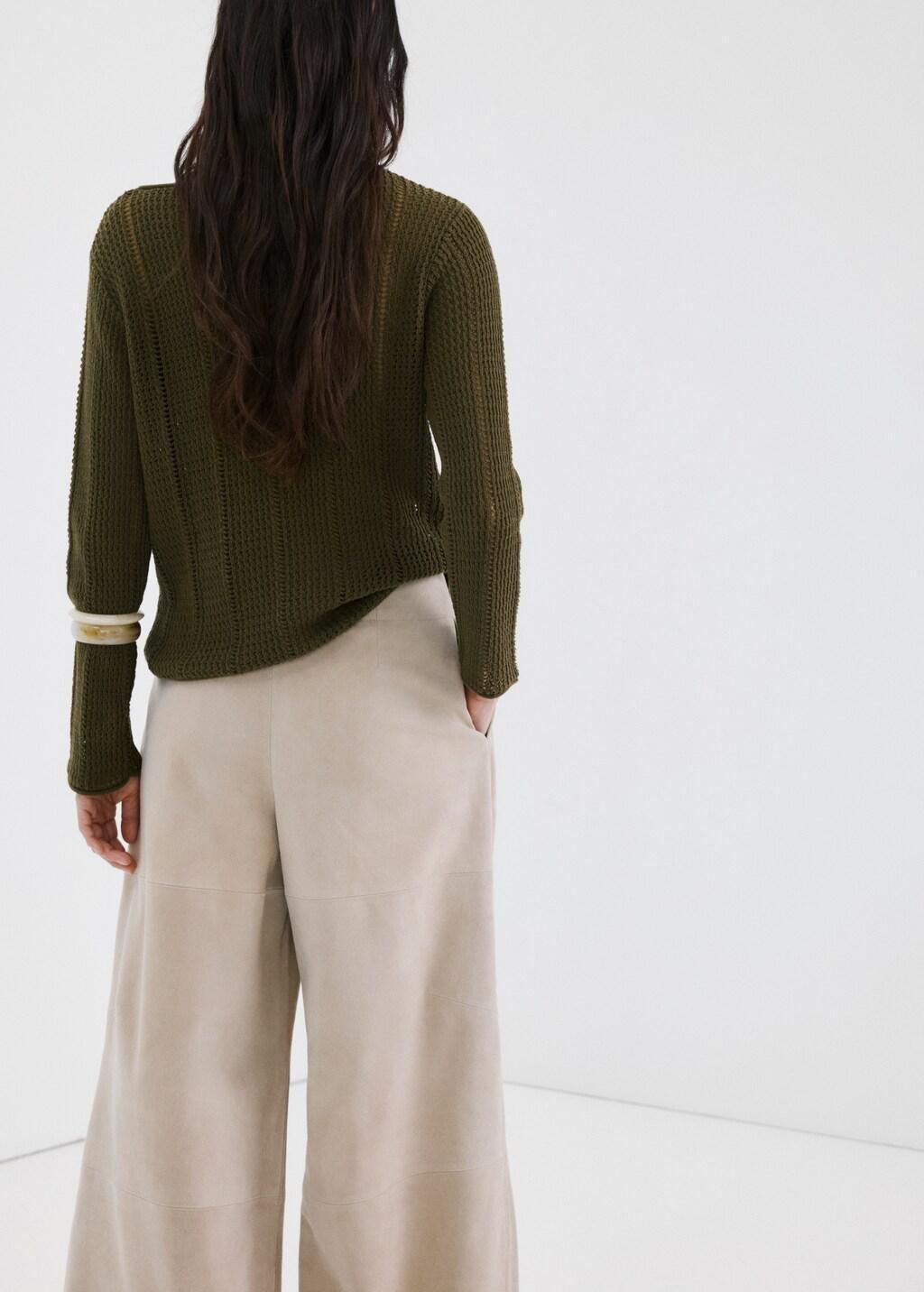 Khaki Knitted Ribbed Sweater, 0201_37, large image number 2