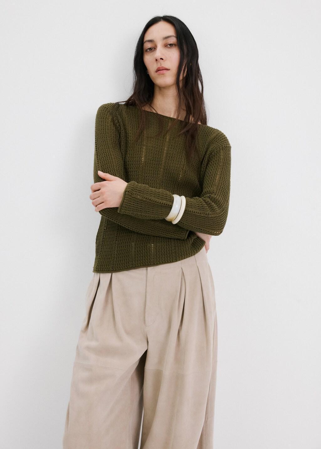 Khaki Knitted Ribbed Sweater, 0201_37, large image number 3