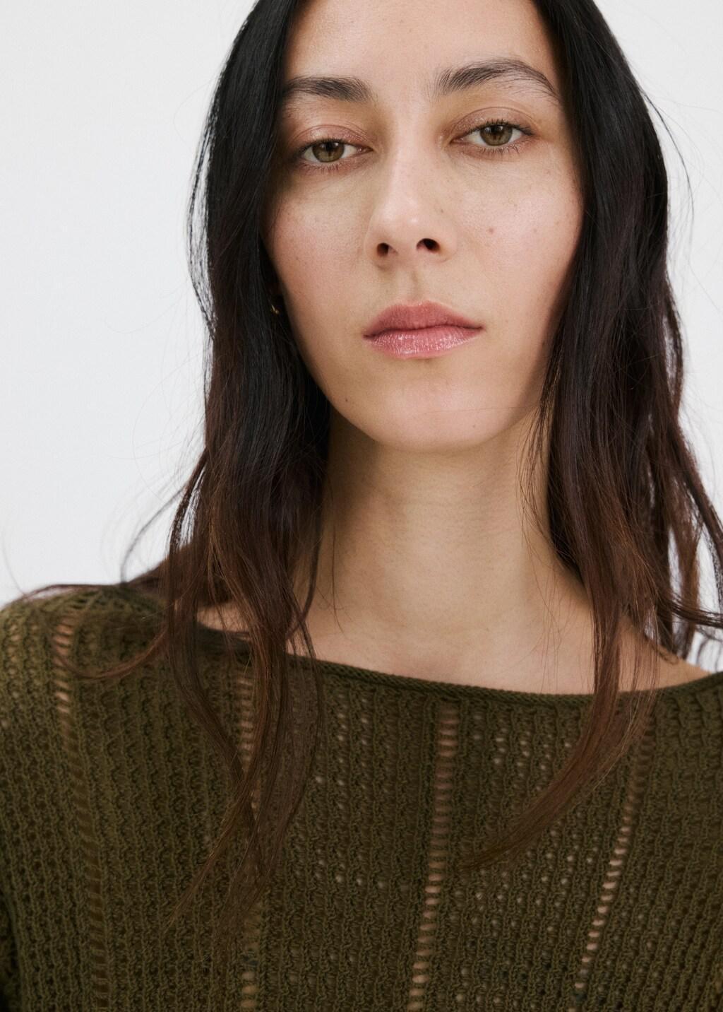 Khaki Knitted Ribbed Sweater, 0201_37, large image number 4