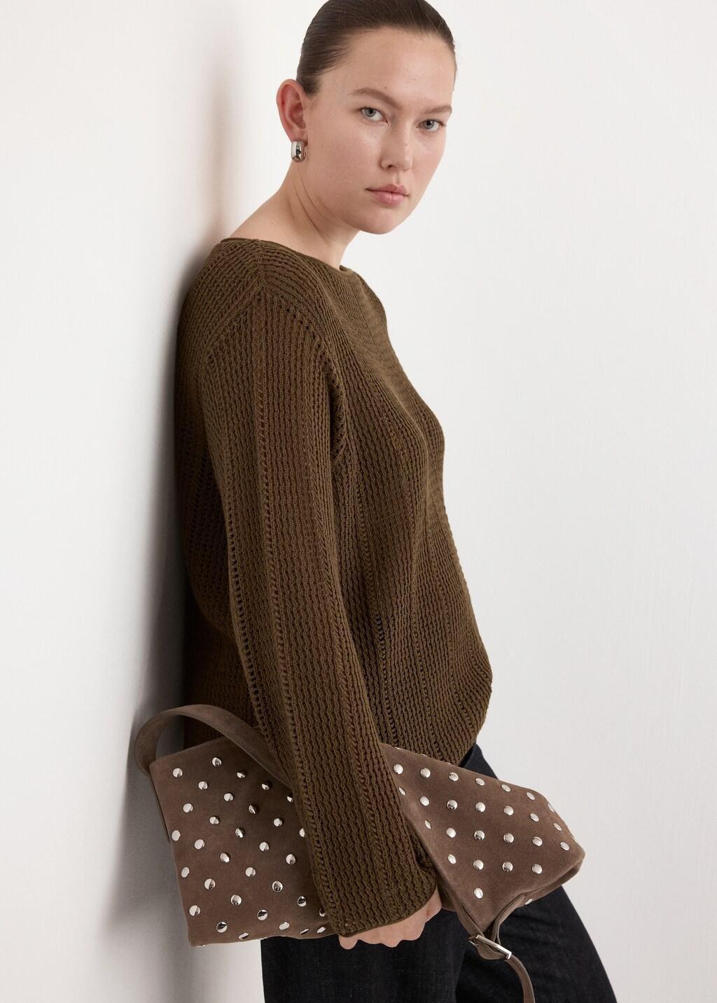 Khaki Knitted Ribbed Sweater, 0201_37, large image number 6