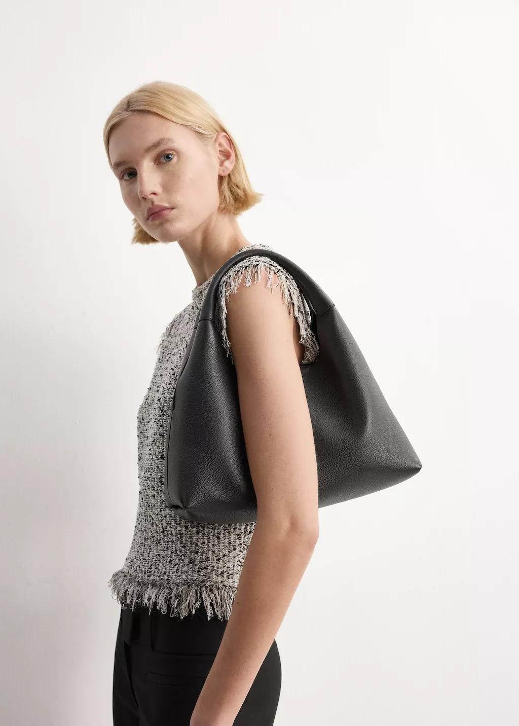 Black Tweed Top With Frayed Edge Finish, Black, large image number 3