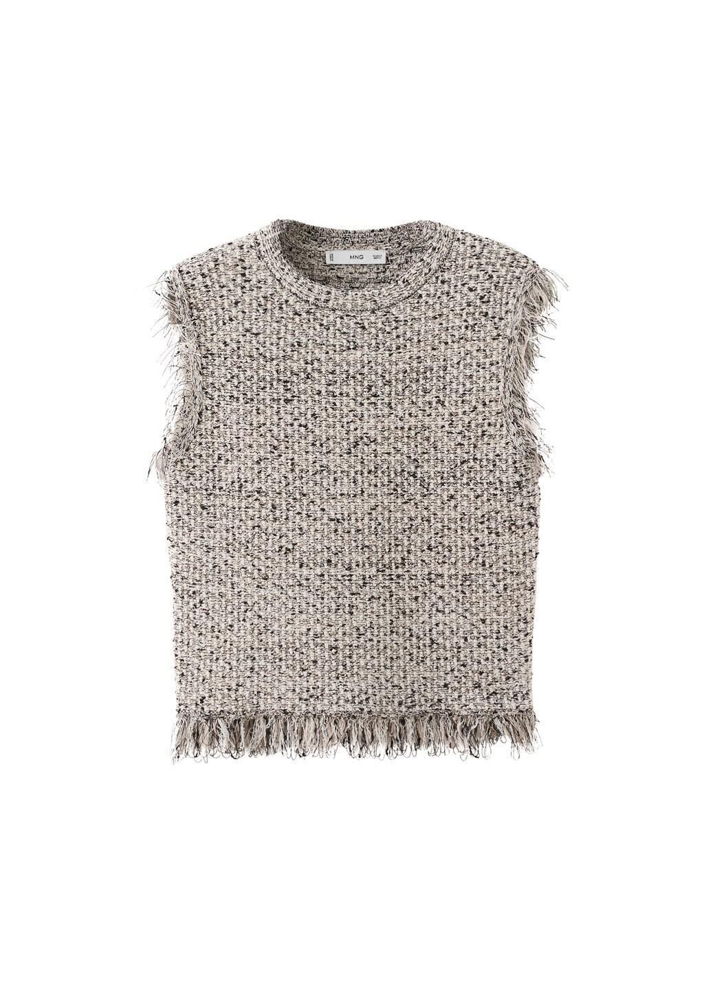 Black Tweed Top With Frayed Edge Finish, Black, large image number 6