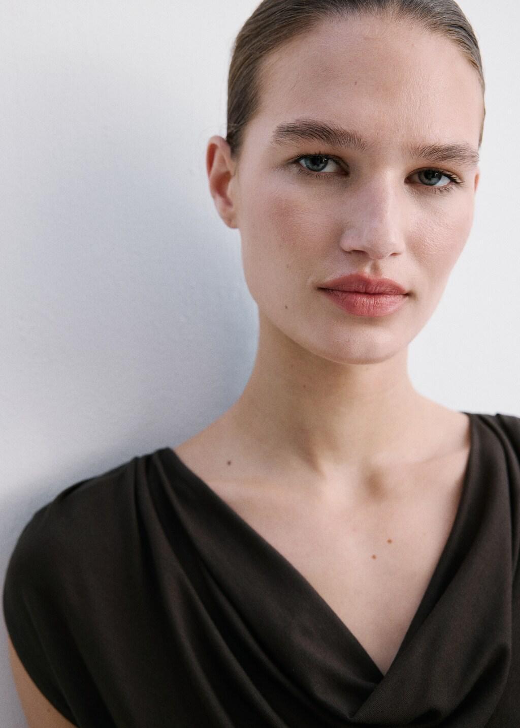 Brown Draped Fitted T-Shirt, Brown, large image number 2