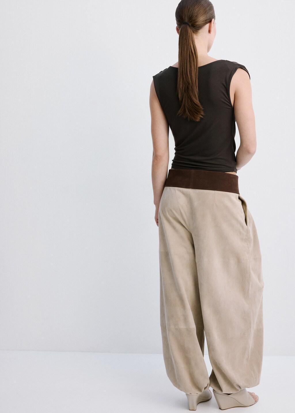 Brown Draped Fitted T-Shirt, Brown, large image number 6