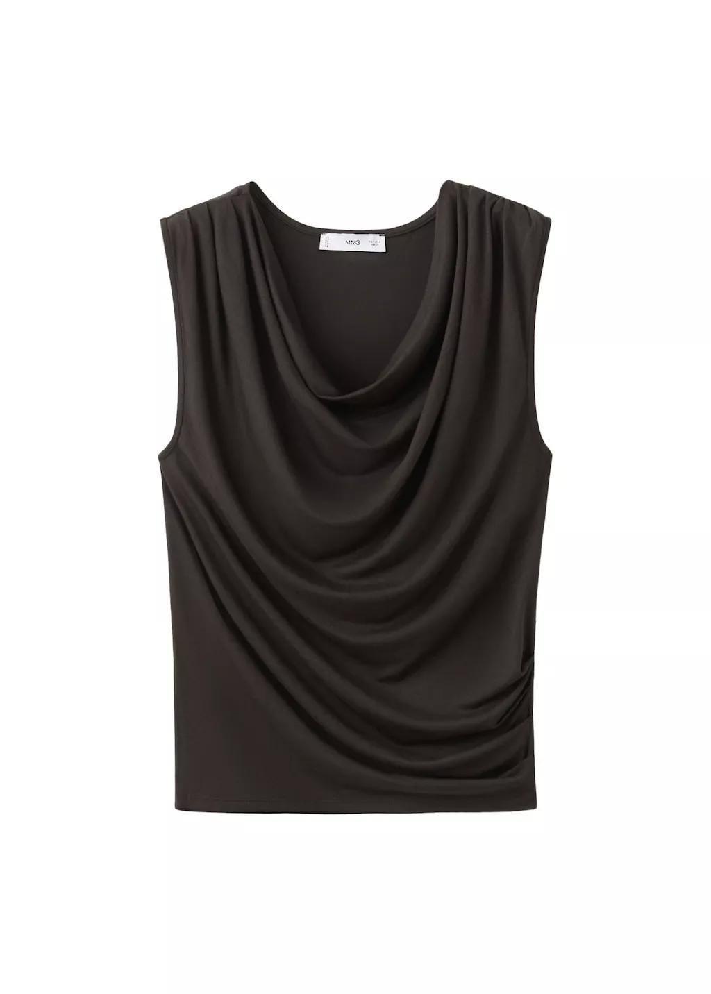 Brown Draped Fitted T-Shirt, Brown, large image number 7