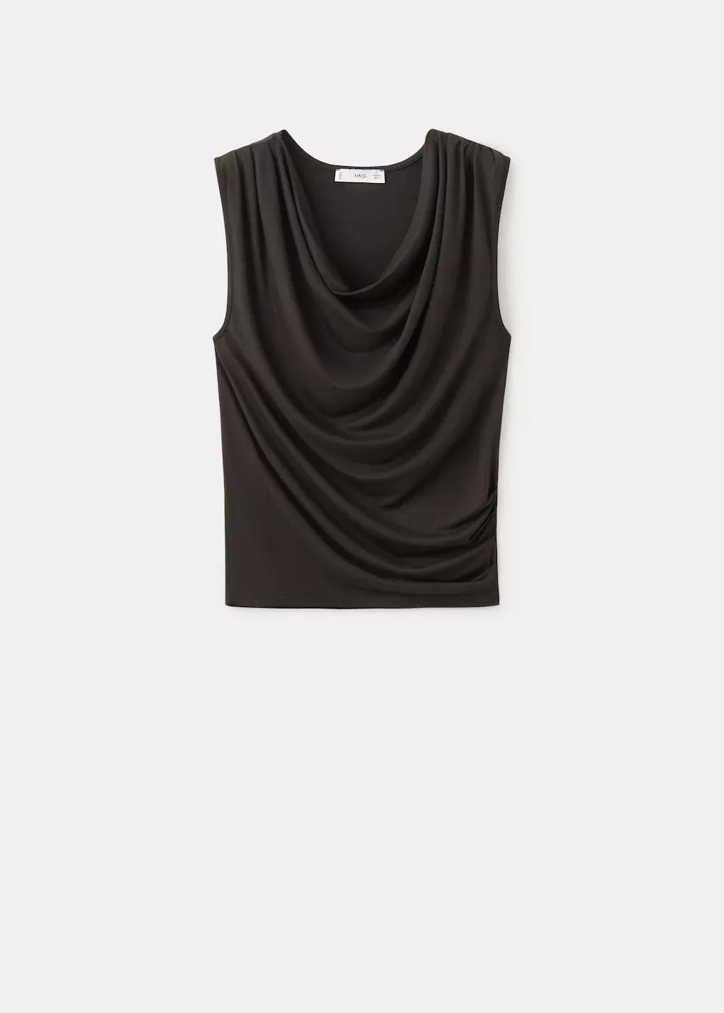 Brown Draped Fitted T-Shirt, Brown, large image number 8