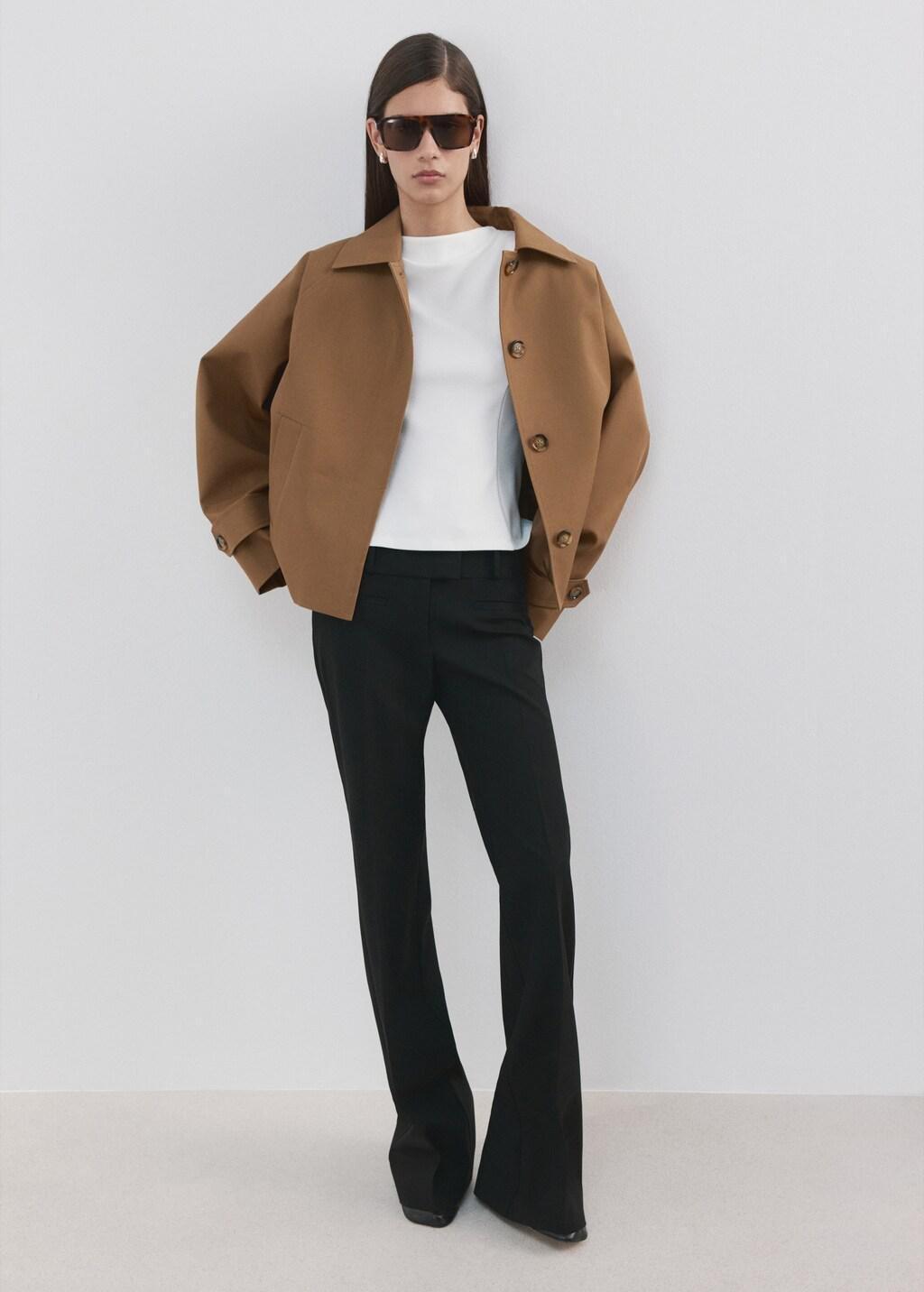 White Peplum Shoulder Pad T-Shirt, Natural White, medium