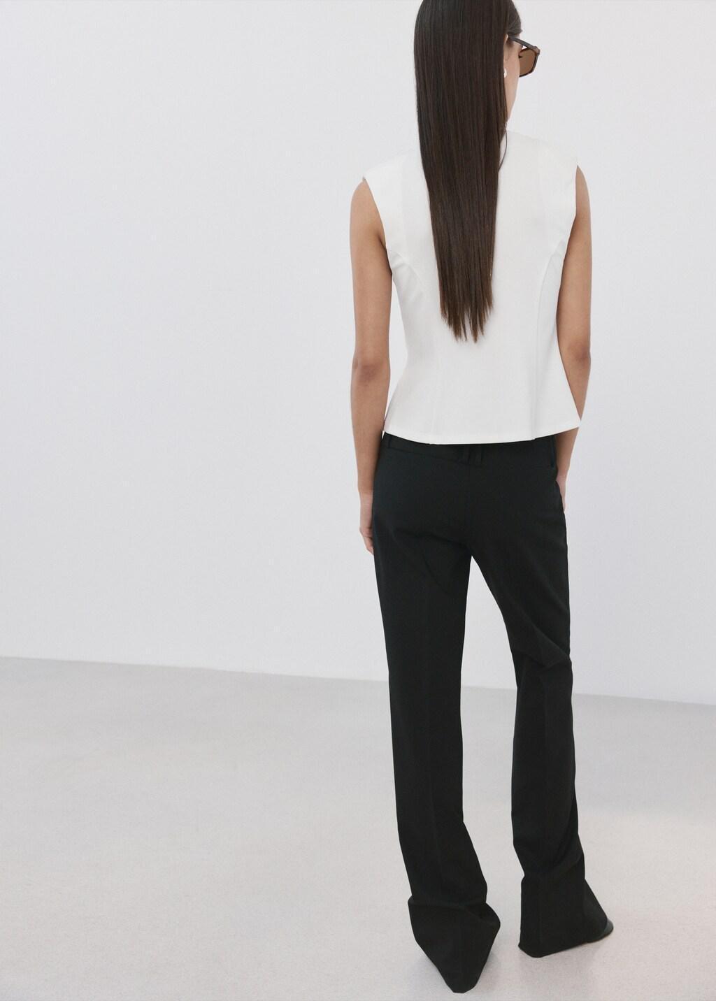 White Peplum Shoulder Pad T-Shirt, Natural White, medium