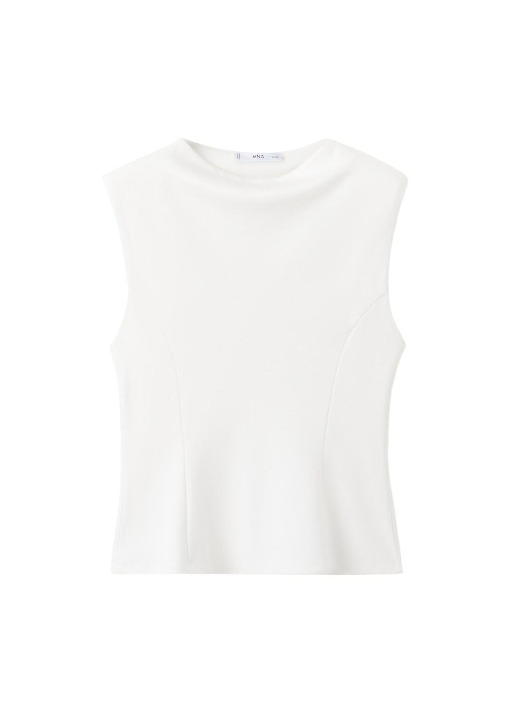 White Peplum Shoulder Pad T-Shirt, Natural White, large image number 8