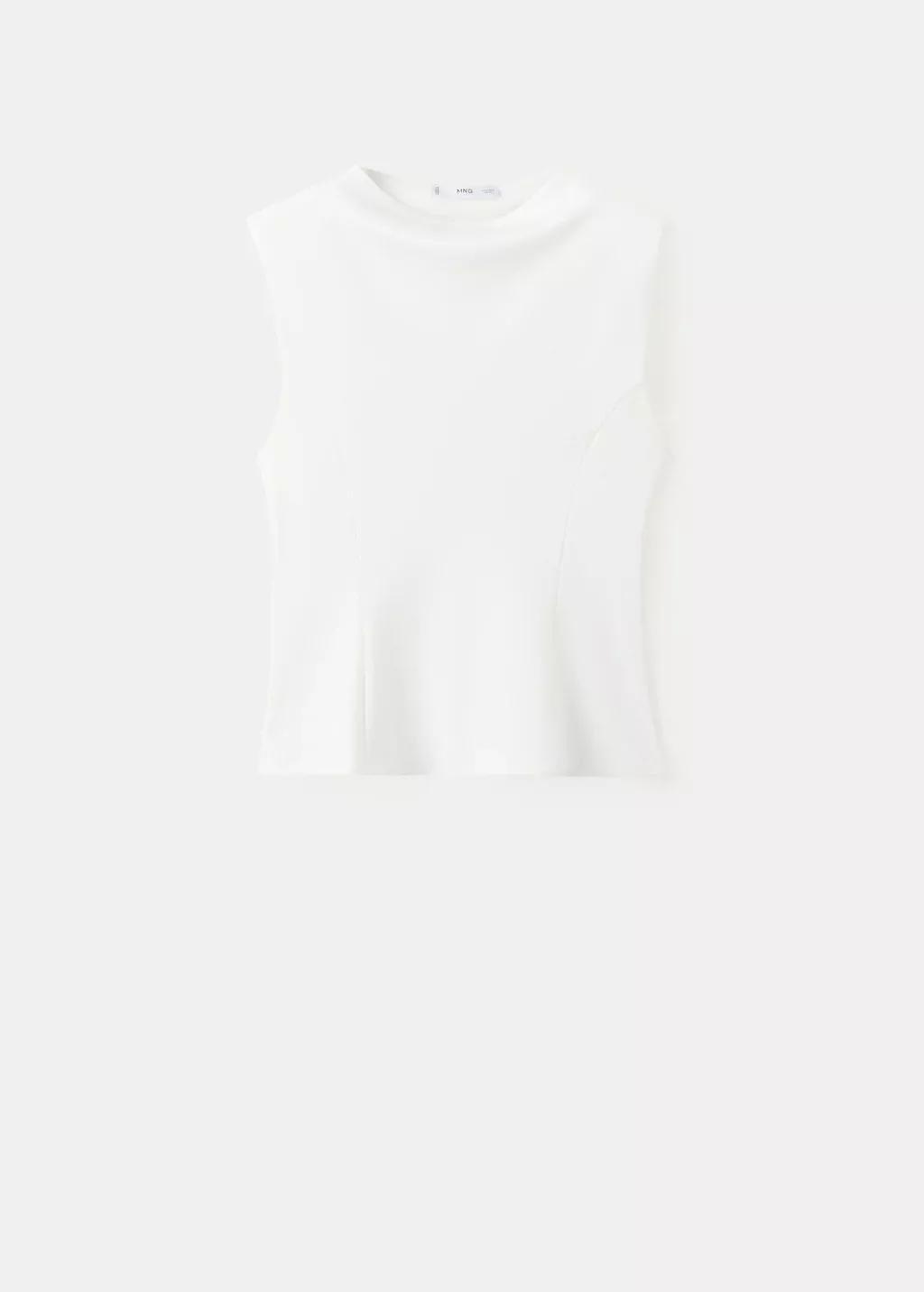 White Peplum Shoulder Pad T-Shirt, Natural White, large image number 9