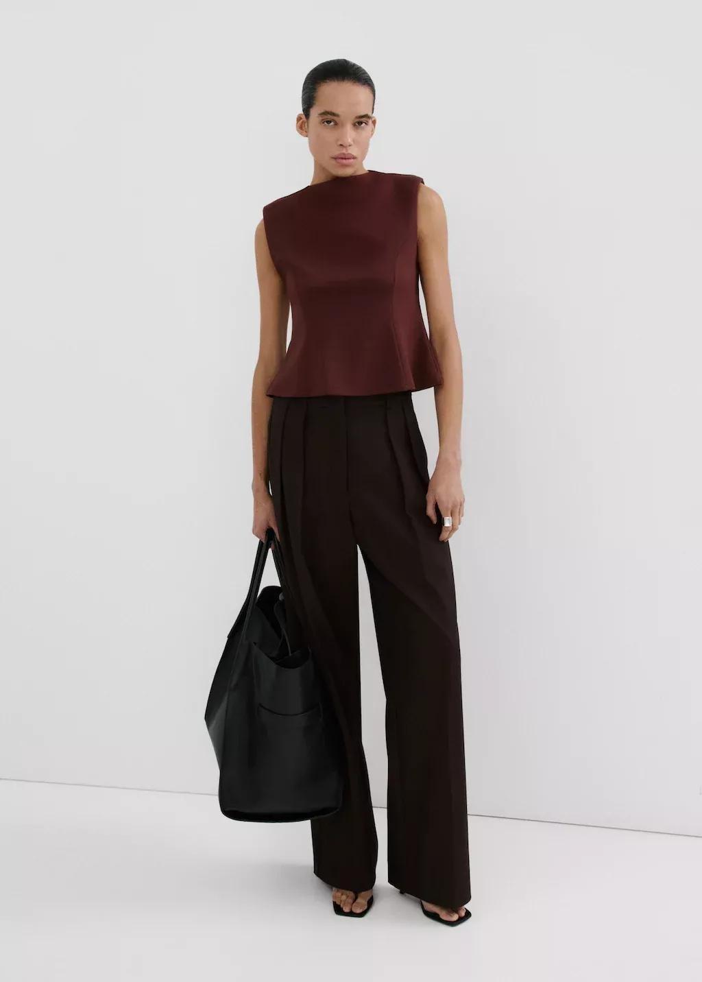 Red Peplum Shoulder Pad T-Shirt, Dark Red, large image number 0