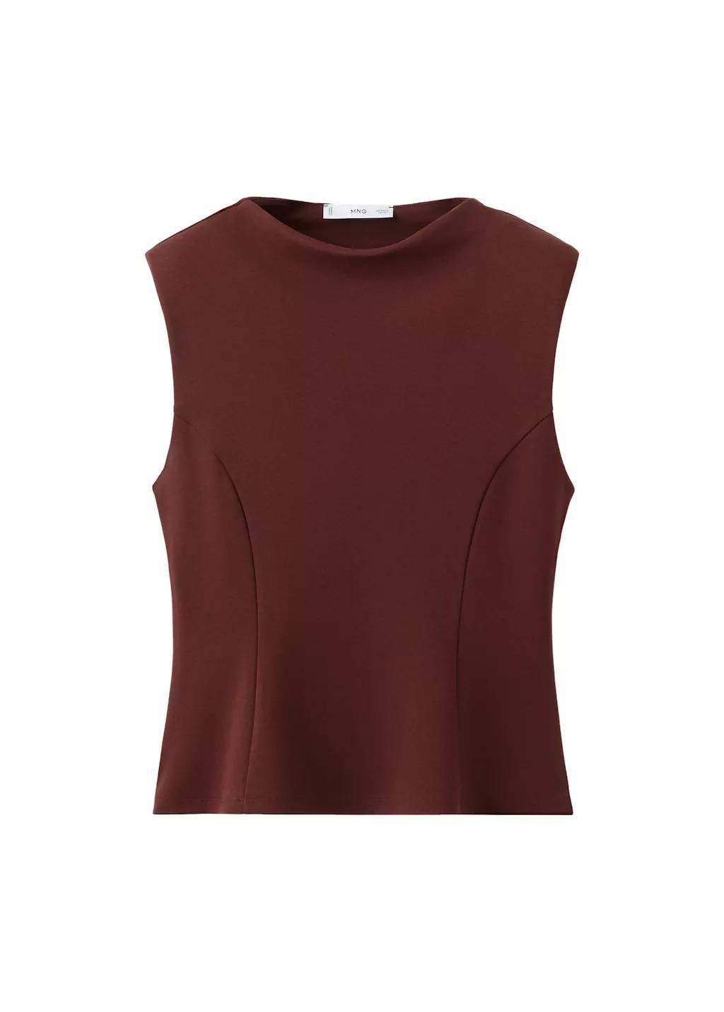 Red Peplum Shoulder Pad T-Shirt, Dark Red, large image number 5