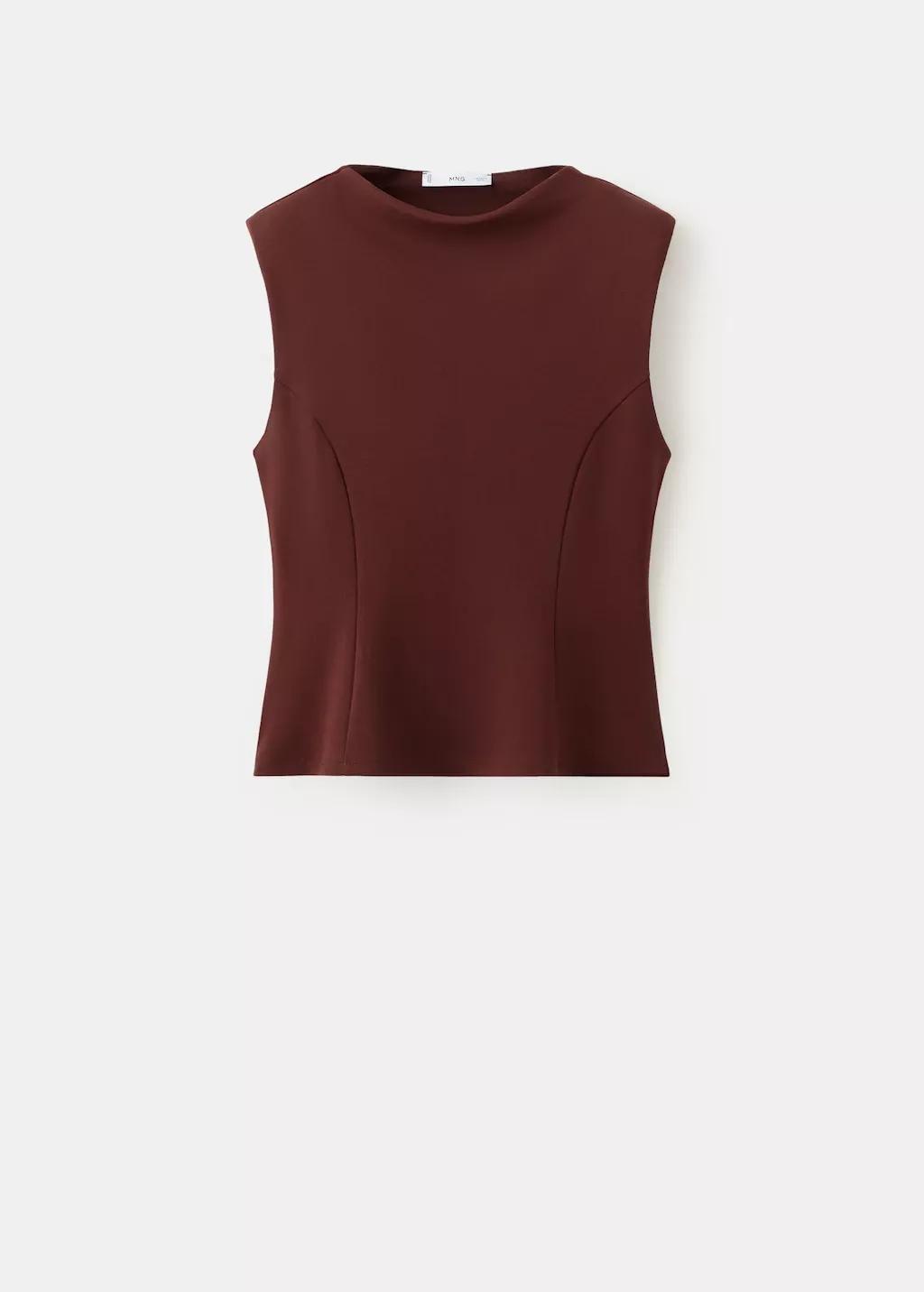 Red Peplum Shoulder Pad T-Shirt, Dark Red, large image number 6