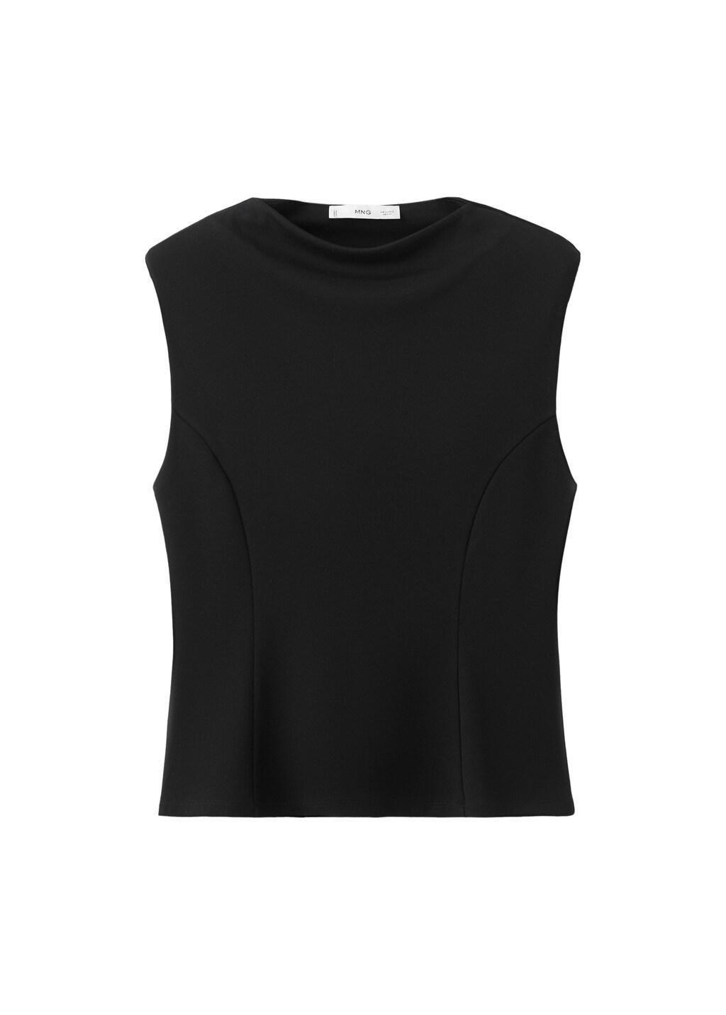 Black Peplum Shoulder Pad T-Shirt, Black, large image number 6