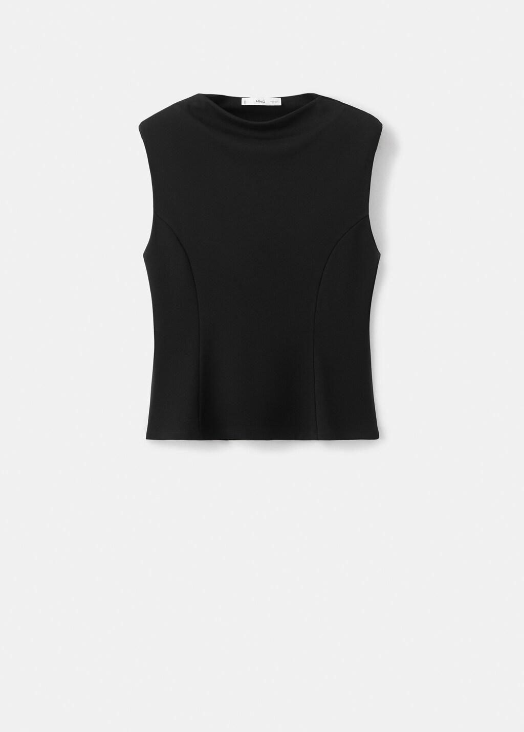Black Peplum Shoulder Pad T-Shirt, Black, large image number 7