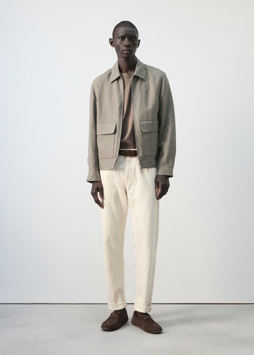 Brown 100% Linen Jacket With Pockets, Medium Brown, medium